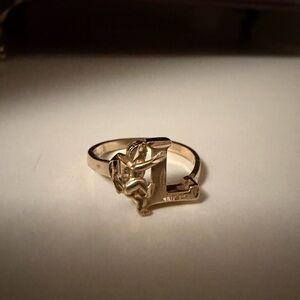 Michael Anthony solid gold cherub and L initial ring guardian angel religious